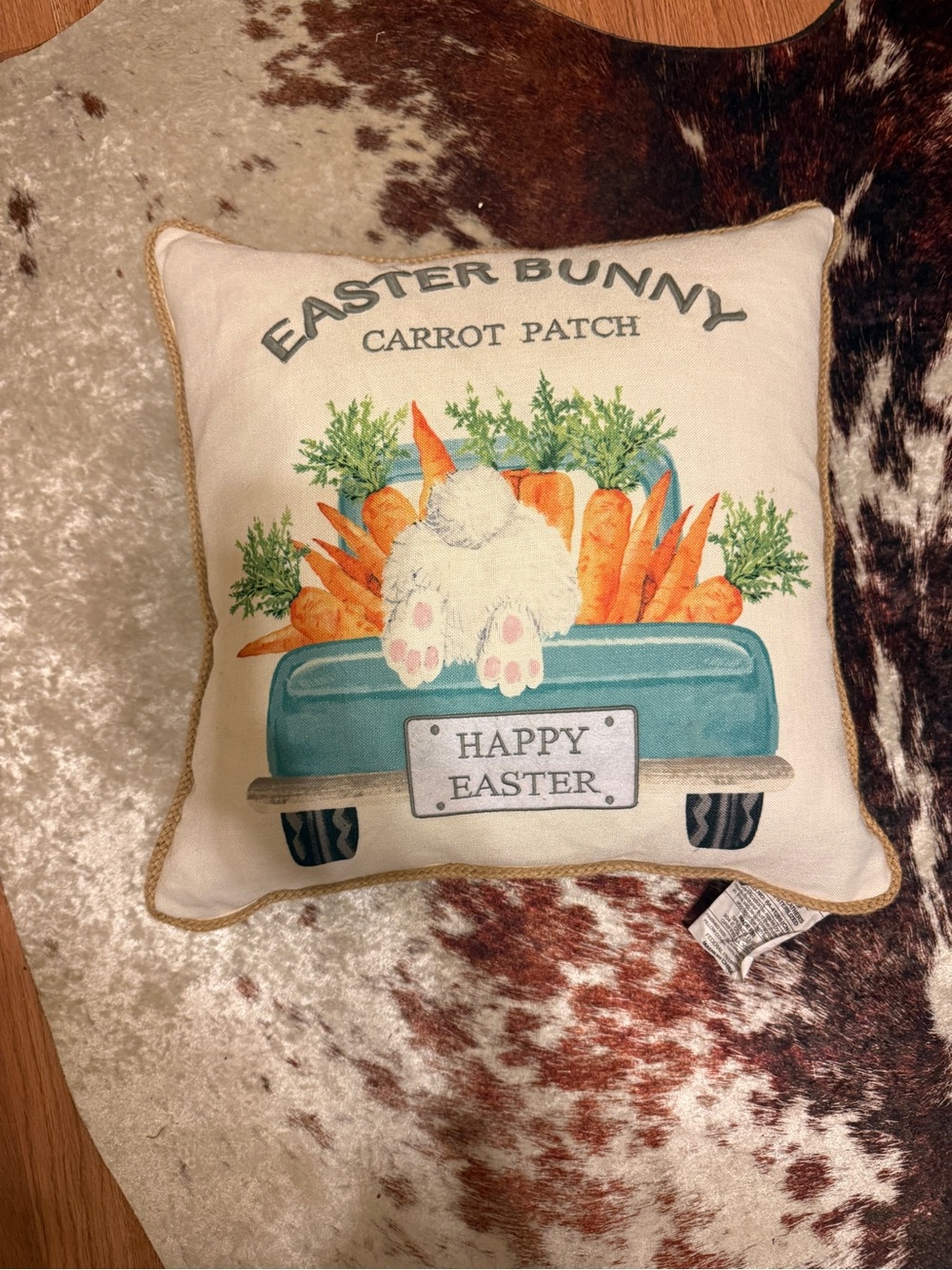 Easter Bunny Carrot Patch Decorative Pillow - Happy Easter